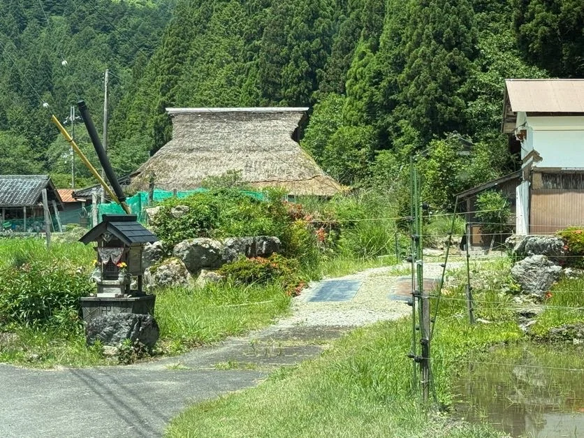 A kayabuki thatched farmhouse in the hamlet of Onyudani